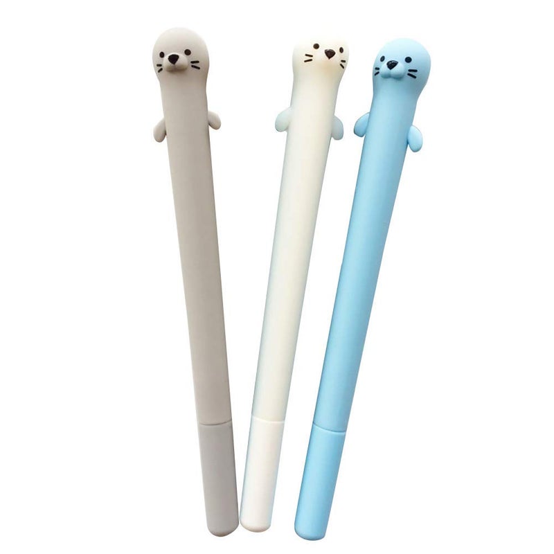 Doraking 3pcs 0.5mm Fine Point Gel Pens, Cute Cartoon Otters Refillable Gel Ink Pens, Black Ink Pen for Writing Note with Box (Otter) - Image 1